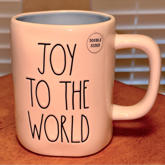 Rae Dunn JOY TO THE WORLD & Colorful Christmas Tree Double Sided Mug BRAND NEW!! - Picture 2 of 3